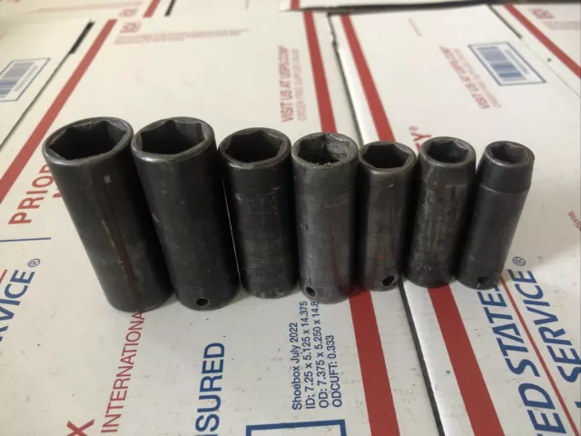 Snap-on 3/8” Drive 7 Pcs Deep SAE Impact Socket Set 3/8”-3/4”