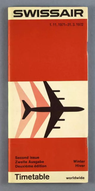 Swissair Airline Timetable Worldwide Winter 1971/72 Second Issue Flugplan