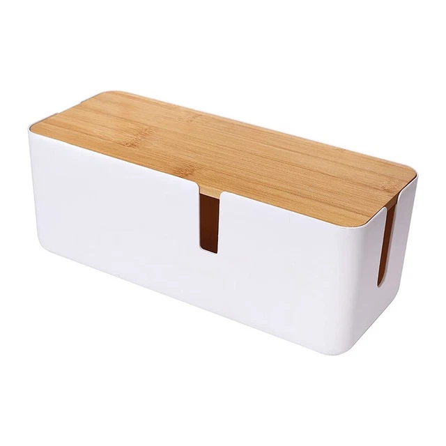 Cable Management Box with Bamboo Lid Small Cable Organizer Box for4918