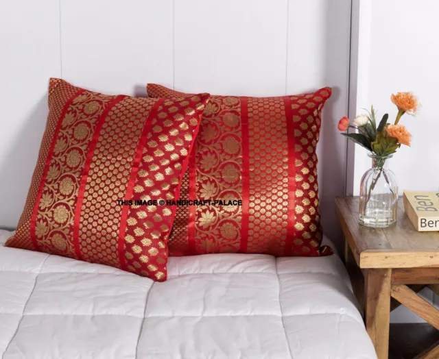 Indien Bohème Patchwork Soie Brocade Ethnique Housse Coussin Rouge 17 " Carré