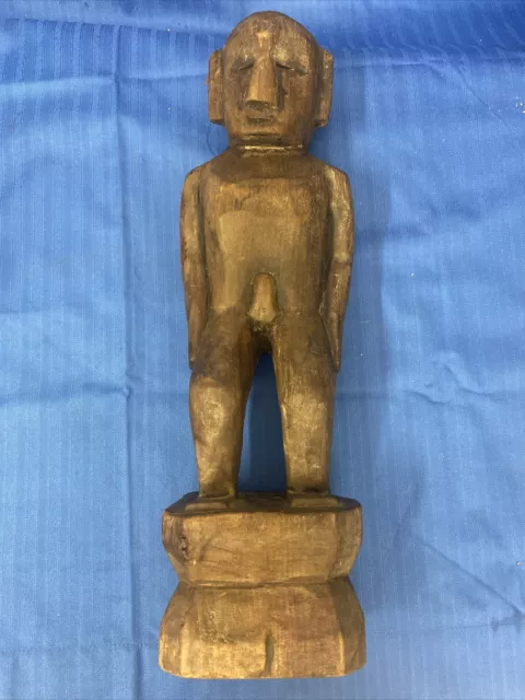 Vtg Handcarved Wooden African Tribal Art Fertility Male Statue 17.5”