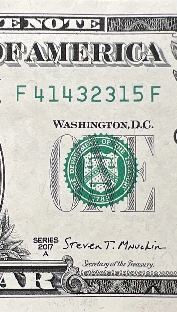 Fancy Serial Number $1 Bill Broken Ladder