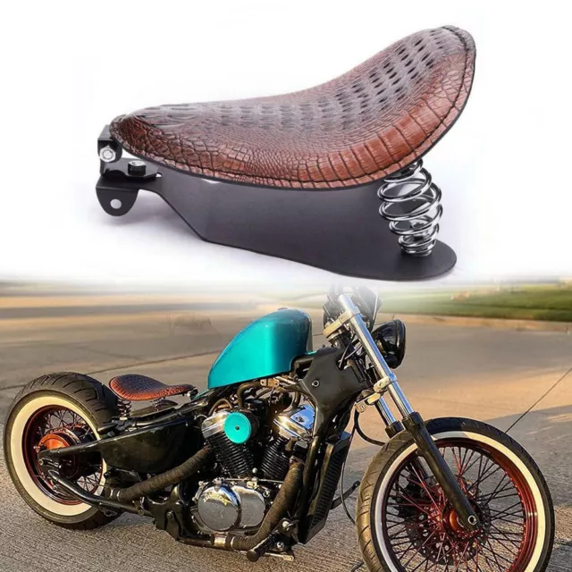 Motorcycle Alligator Solo Seat Spring W/ Base For Harley Chopper Bobber Brown