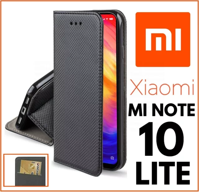 Étui A Porte Monnaie Livre pour XIAOMI MI NOTE 10 LITE Coque Flip en Cuir Noir