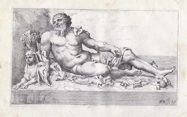 Radierung, Statue des Tiber, Francois Perrier, 1638, Robert-Dumesnil 134