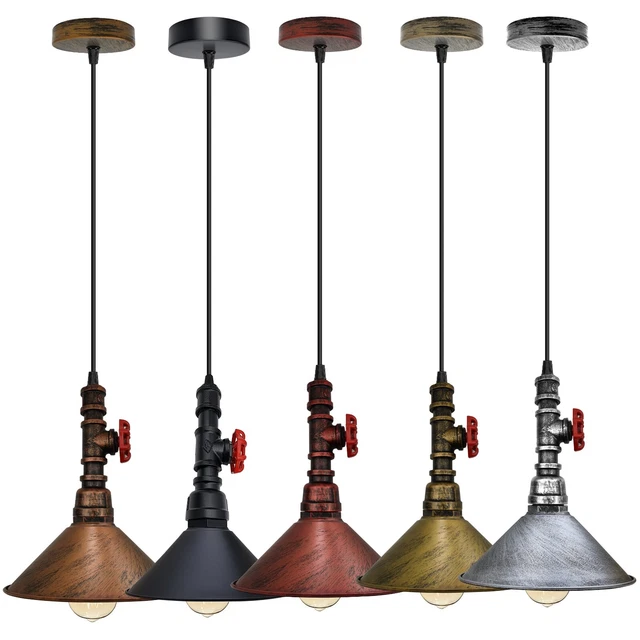 View of VINTAGE INDUSTRIAL METAL Ceiling Light Shade Pipe Retro Loft Pendant ...