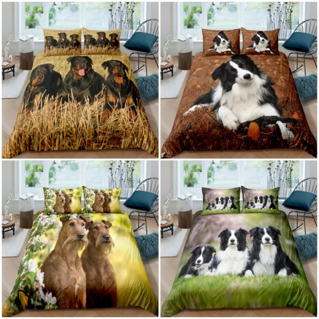 Dogs Quilt Doona Duvet Cover Set Single Double Queen King Size Bed Pillow Cases