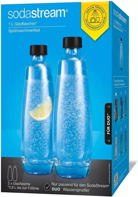 Sodastream 1 L Glasflaschen Duo Pack Wassersprudler Glas Flasche 2 Stück NEU