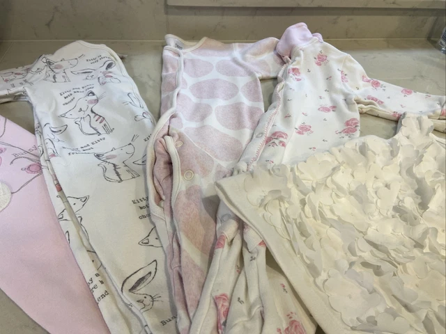 Very Pretty Next Pink Babygrow Bundle And White Flower Top For Girls Age 3-6 Mth