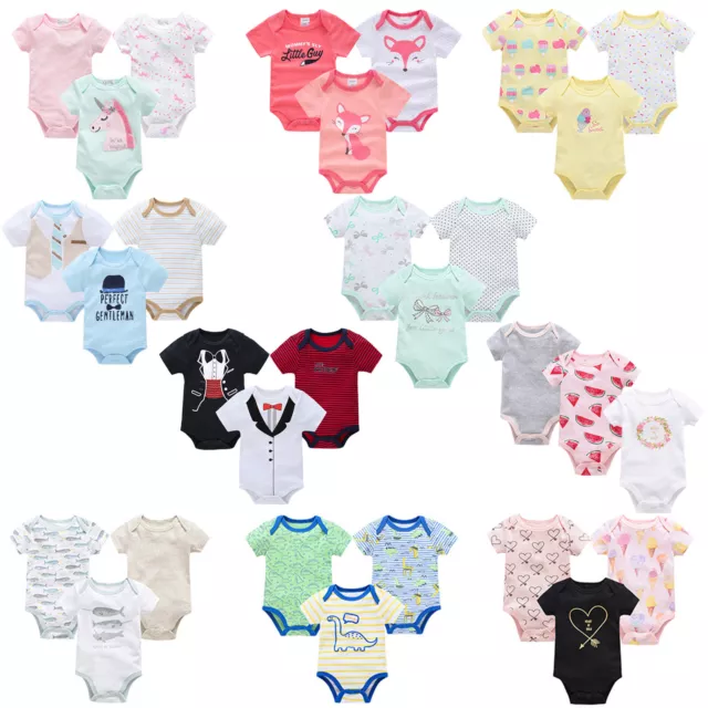 Newborn Baby 3 Pack Romper Short Sleeve One Piece Bodysuit Boy+Girls Jumpsuits