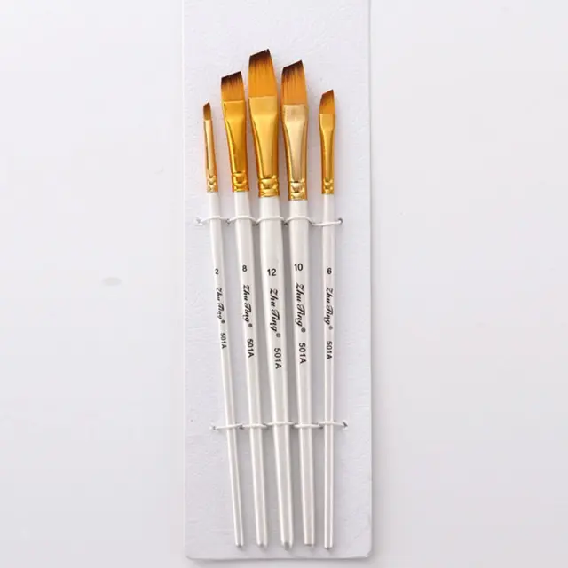 2X Set di pennelli per pittura 5pc Pennello per olio acrilico piatto angolare 4
