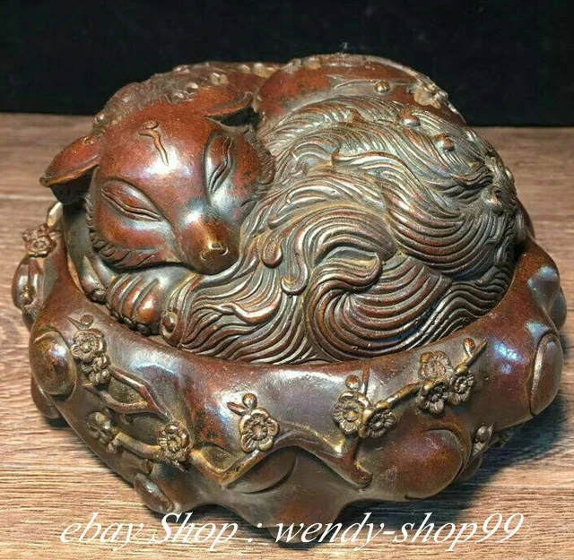 Signed China Purple Bronze Plum blossom Flower fox Animal Incense Burner Censer