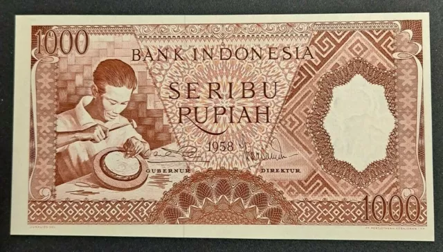 1958 INDONESIA 1000 RUPIAH PICK# 61 - VERY NICE CRISP UNC BANKNOTE! -d4116unx