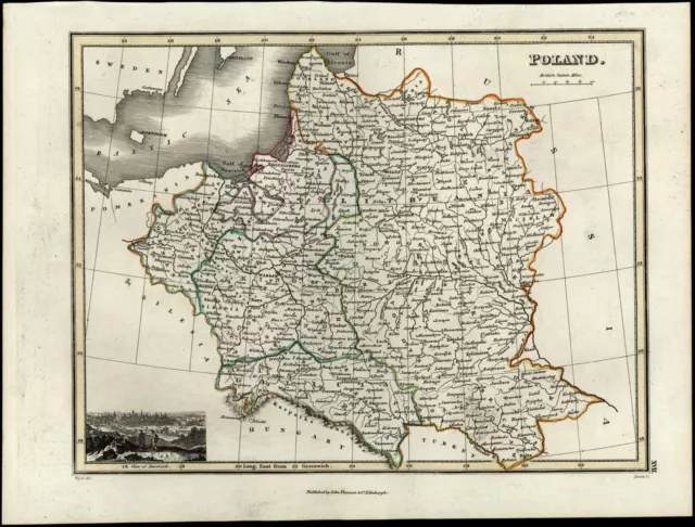 Poland vignette view Dantzig Lithuania Austria 1821 Thomson Wyld Hewitt old map 2