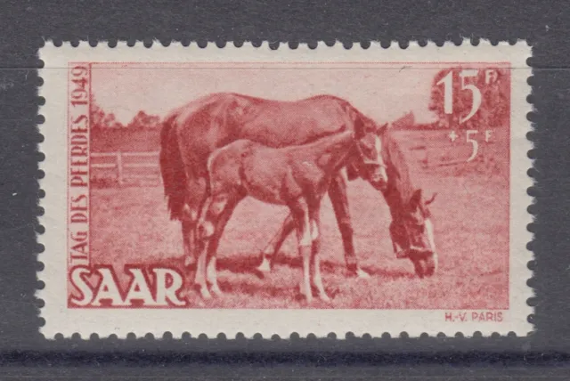 Saarland 265 PF I ** Tag d. Pferdes 1949 Plattenfehler "Fr" statt "F" postfrisch