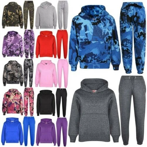 Bambine Ragazzi Tinta Unita Tuta Felpa con Cappuccio Fondo da Jogging Corsa 5-13