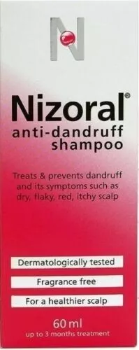 Nizoral Anti-Dandruff Shampoo - 60ml Dry Flaky Itchy Red Scalp Fragrance Free