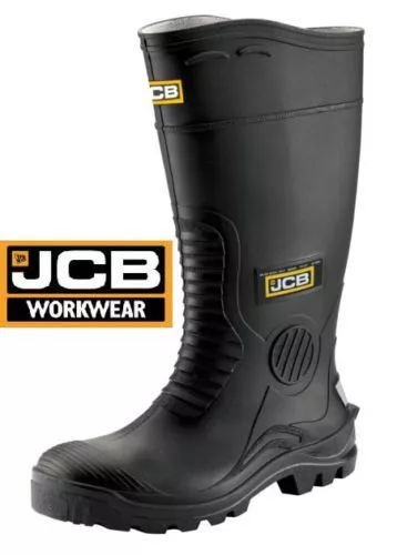 JCB HYDROMASTER Safety Wellington Work Steel Boots Black Men's Wellies Size 7-12