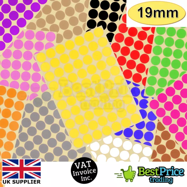 140 x 19mm Coloured DOT STICKERS Round Sticky Adhesive Spot Circles Paper Labels