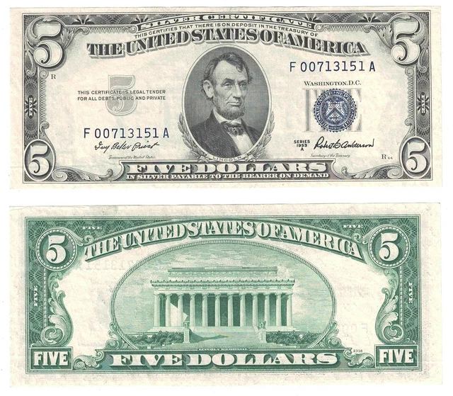 1953 A $5 Silver Certificate F-A Block FR 1656 Uncirculated #151