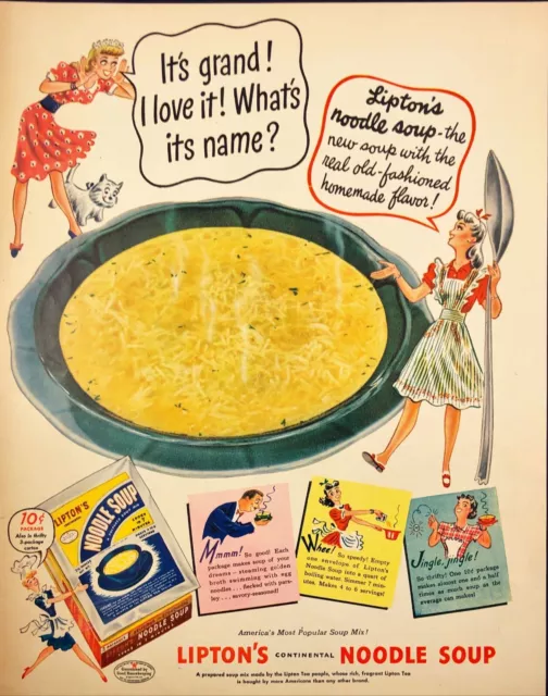 1943 Lipton's Continental Noodle Soup Mix 10 cents Vintage Print Ad