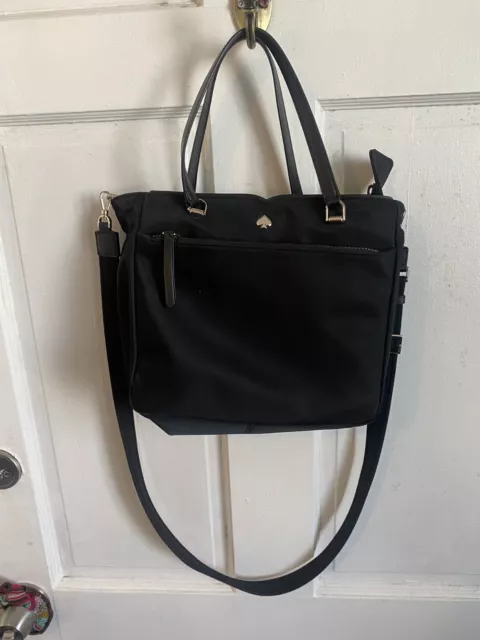 Kate Spade Jae black Nylon Medium Satchel Tote Bag Shoulder Bag Handbag EUC