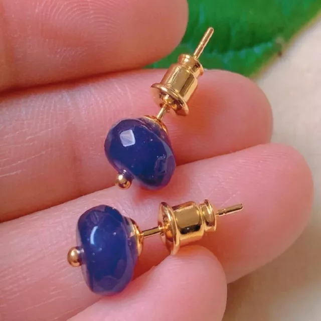 Natural oblateness Lapis Lazuli gemstone eardrop gold ear stud Party Gift Lucky
