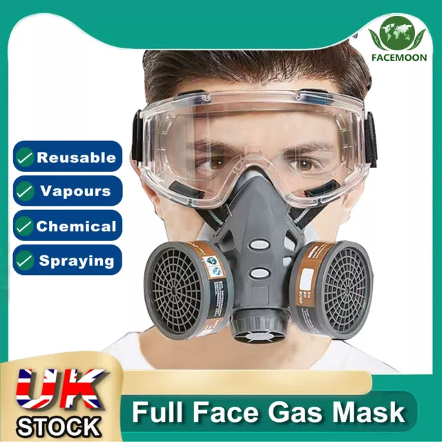 Full Face Gas Mask Paint Spray Chemical Workshop Respirator Safety Work Goggles