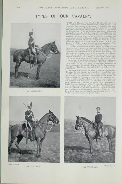 1897 PRINT TYPES OF CAVALRY 10th 13th & 14th HUSSARS