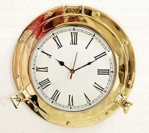 17" antike maritime Schiffsbullauge-Analoguhr aus massivem Messing,...