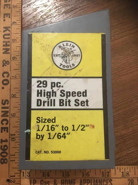 klein tools 29 pc high speed drill bit set cat no 53000 25 PCs.  1/16”-1/2” 1/64
