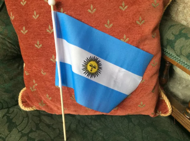 GIZZY® Argentina 9" x 6" hand waving stitched on flag wooden stick 3