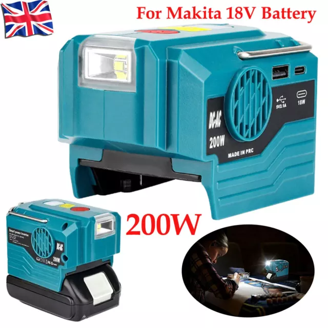 DC 18V To AC 220V 200W Portable Power Inverter w/ Light for Makita 18V Battery