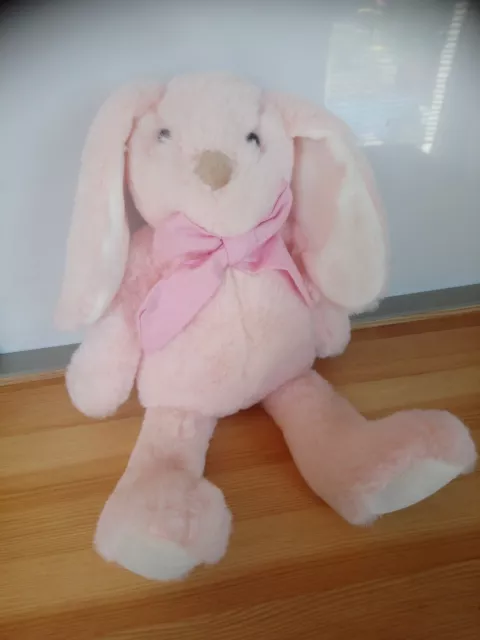 Peluche doudou lapin rose blanc nœud nez beige Atmosphèra for kids en etat neuf