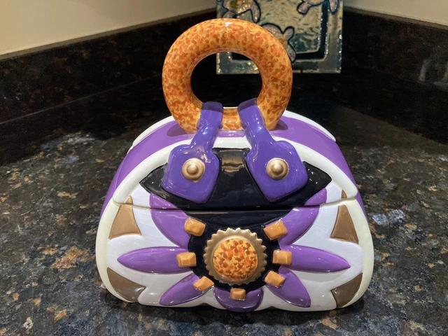 Davids Cookies,Large Purse Cookie Jar,White-Purple