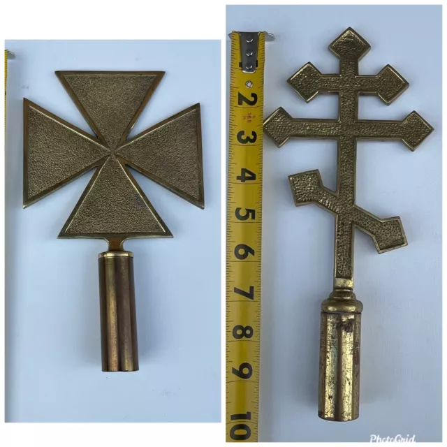 VINTAGE MALTESE CROSS And Loraine FLAG TOPPER Brass Church Military ...