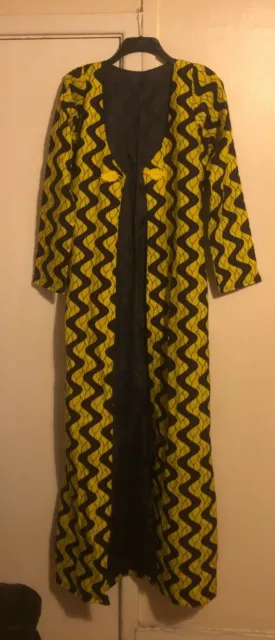 Elegante kimono usato fatto a mano stampa africana con gonna taglia 14 ottime condizioni