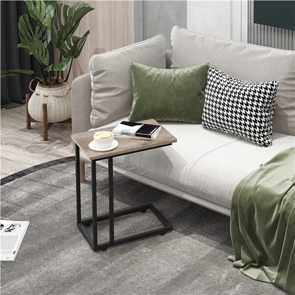 Beistelltisch C-Form Aus Holz & Metall – Platzsparender Side Table Für Sofa & Bett