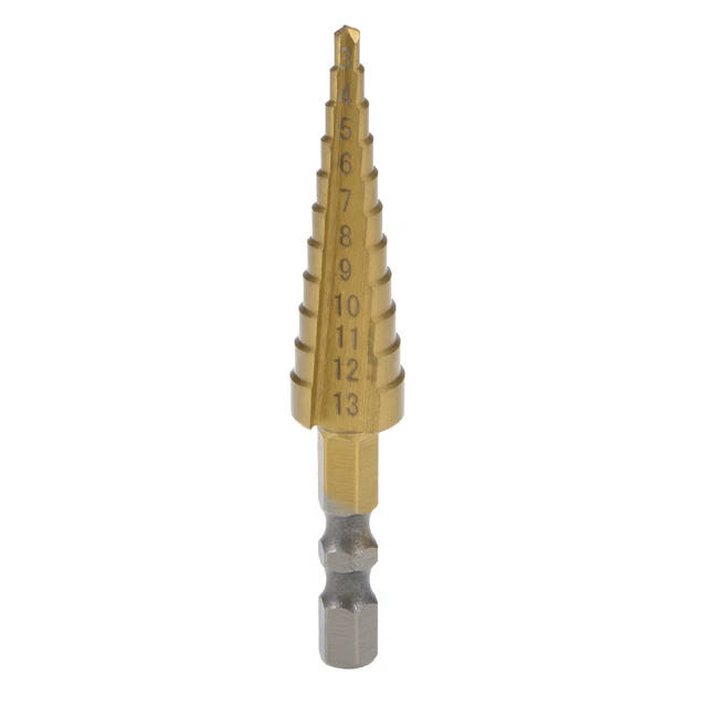 Titanium Step Drill Bit 3-13mm 11 Size 2 Straight Flute Hex Shank Metal Wood