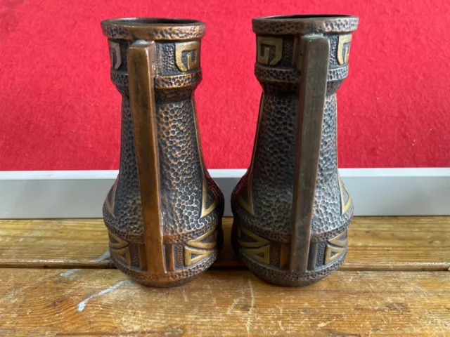 Antique Bretby Pottery Clanta Bronzed Vases Pair 21cm Tall Superb Condition 3