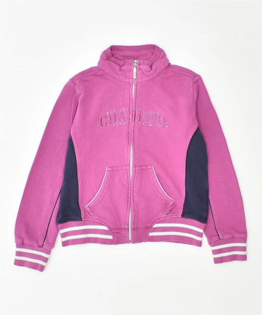 CHAMPION Girls Graphic Tracksuit Top Jacket 7-8 Years Small Pink Cotton BO10