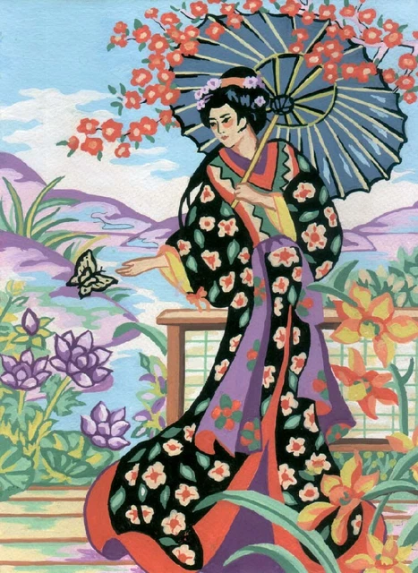 Japanisch Geisha Mit Regenschirm Wandteppiche / Nadelspitze Leinen -