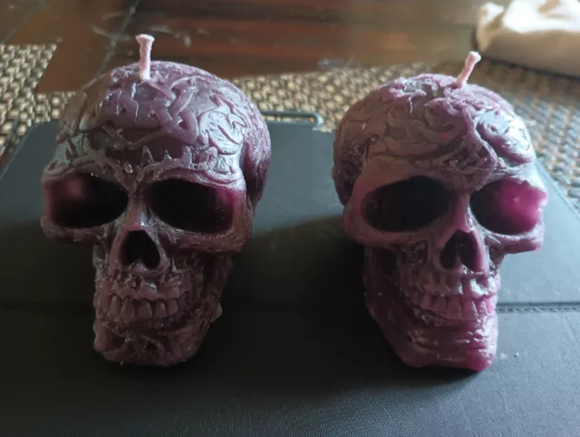 Two Deep Purple Skull Candles