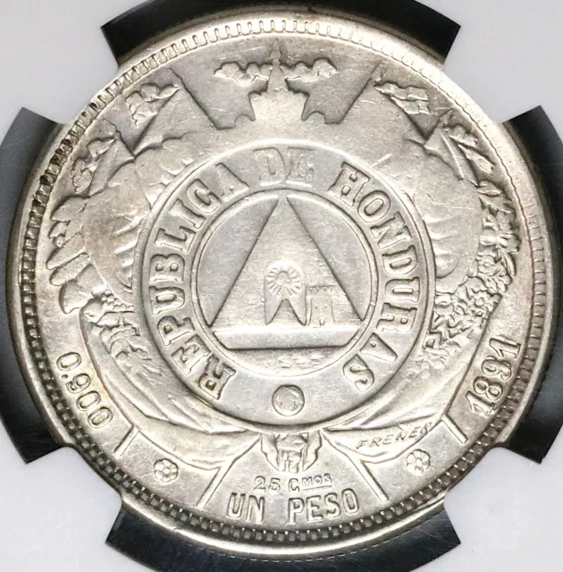 1891/88 NGC AU 55 Honduras Peso Overdate Standing Liberty Coin POP 2/2 22111804C
