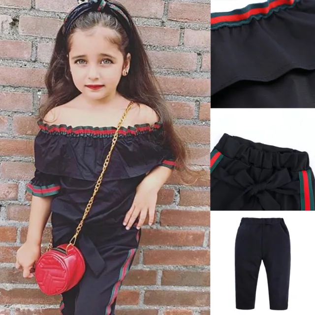 2PCS Toddler Baby Girls Outfits Short Sleeve Ruffle Tops Pants Tracksuit Clothes