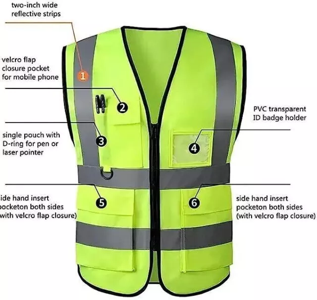 HIGH VISIBILITY VEST Reflective Safety Vest with Zipper & 5 Pockets ...