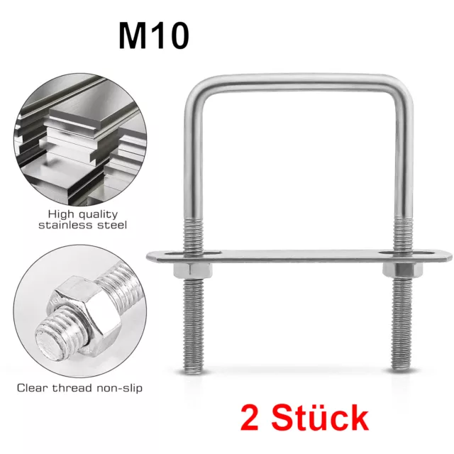 2x Edelstahl M10 U Bügel Bolt Bolzen Bügelschraube Anhänger U-Bügel Bugel Mutter