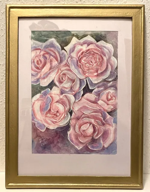 Rosen Blumen Flowers Fleurs Original Aquarell Unikat mit Holzrahmen 30x40cm