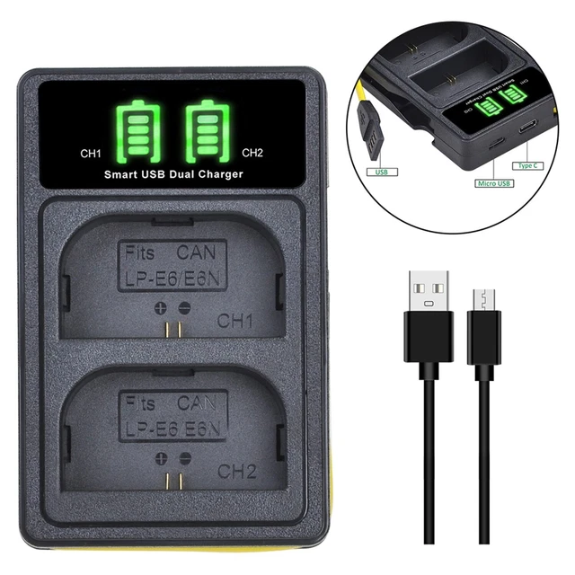 LP-E6N Dual Battery Charger for Canon EOS 5D 5DS 6D 7D 60D 70D 80D 90D R5 R6 R