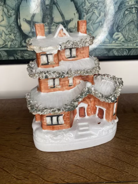 Antique Staffordshire Pottery House / Cottage Money Box - 17cm Tall